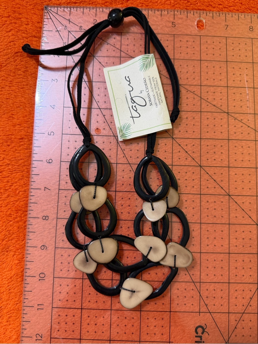 Tagua by Soraya Cedeno Statement Necklace Black Ivory Tagua Nut Handmade NWT
